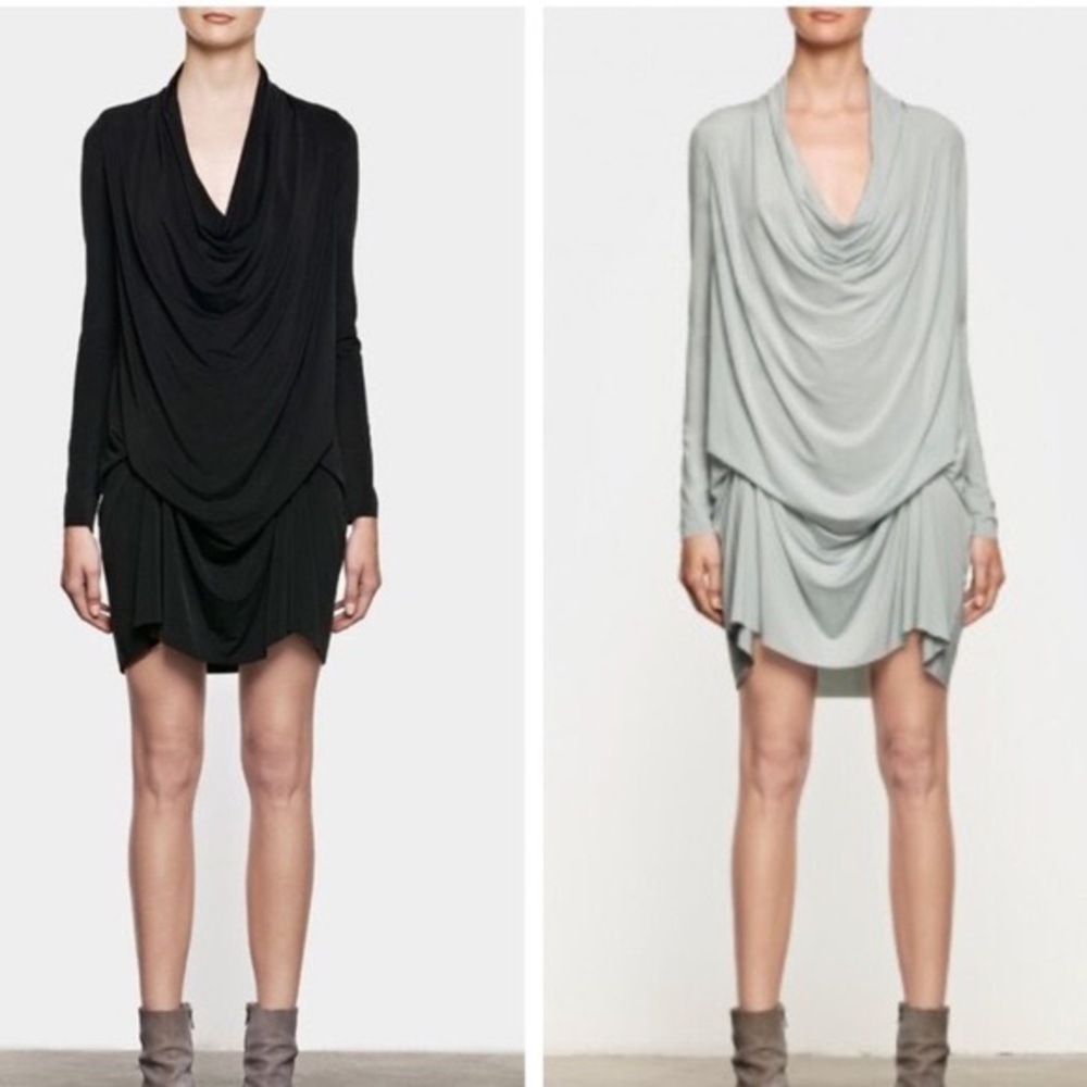 Allsaints Amei Black Long Sleeve Drape Tie Dress